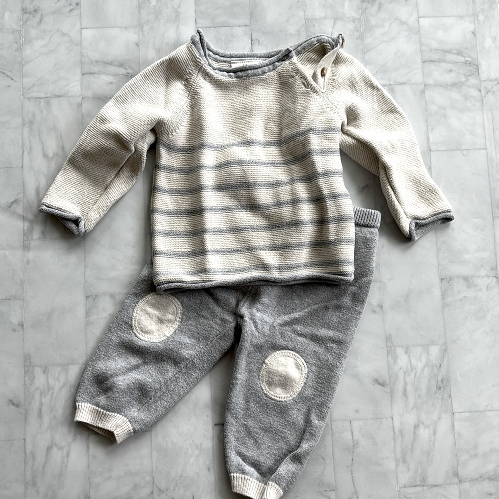 Miniclasix Baby Boy's Two-Piece Cotton Knit Sweater & Pants Set in “Oatmeal”